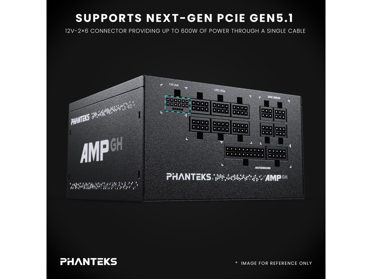 Phanteks AMP GH 1000W Platinum Power Supply, ATX 3.1 and PCIe 5.1 Platform, Fully Modular Individual Cables, Silent Fanless mode, Black.
