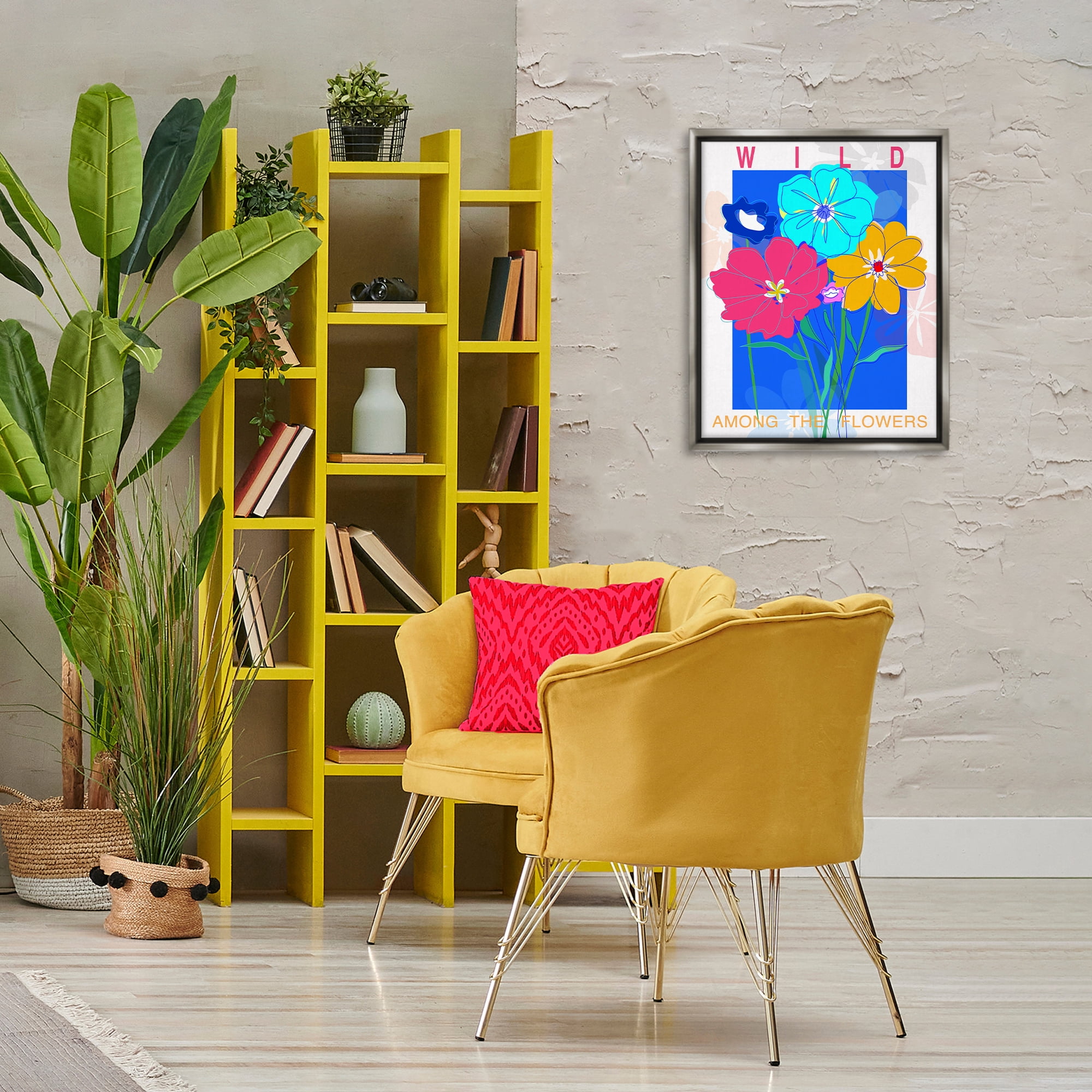 Stupell Industries Wild Among The Flowers Plants & Flowers Painting Gray Floater Framed Canvas Art Print Wall Art, 17 x 21