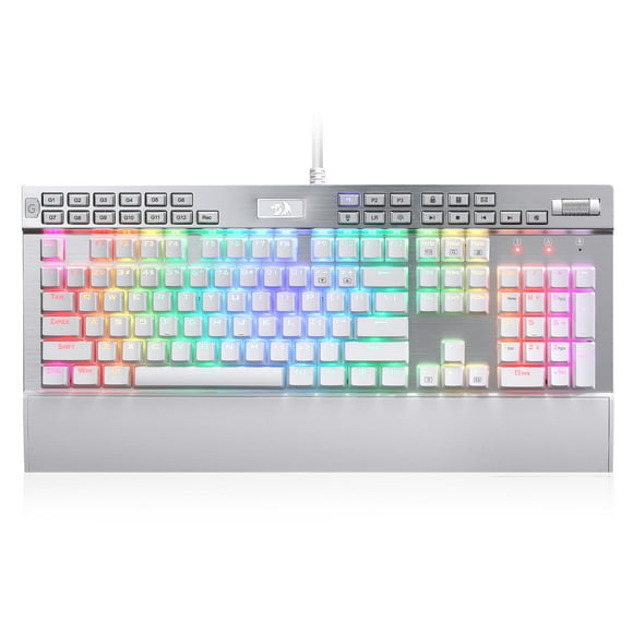 Redragon K550 RGB Gaming Keyboard, 104 Keys + 12 Macro G Keys Wired Mechanical Keyboard w/Aluminum Top Plate, Custom Clicky Purple Switch, Extra USB Port & Wrist Rest
