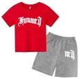 thumbnail image 3 of Ropa para niños con estampado de marca gótica, conjunto de camiseta y pantalones cortos de verano para adolescentes, 2 piezas, manga corta, moda informal para niños y niñas, 3 of 5