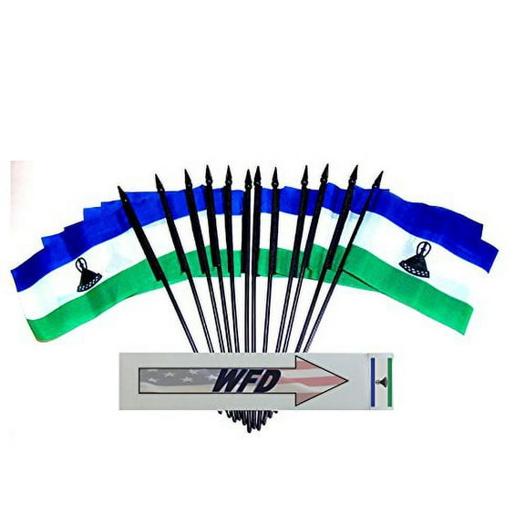 Pack of 12 4"x6" Lesotho Polyester Miniature Desk & Little Table Flags, 1 Dozen 4"x 6" Basotho Small Mini Hand Waving Stick Flags