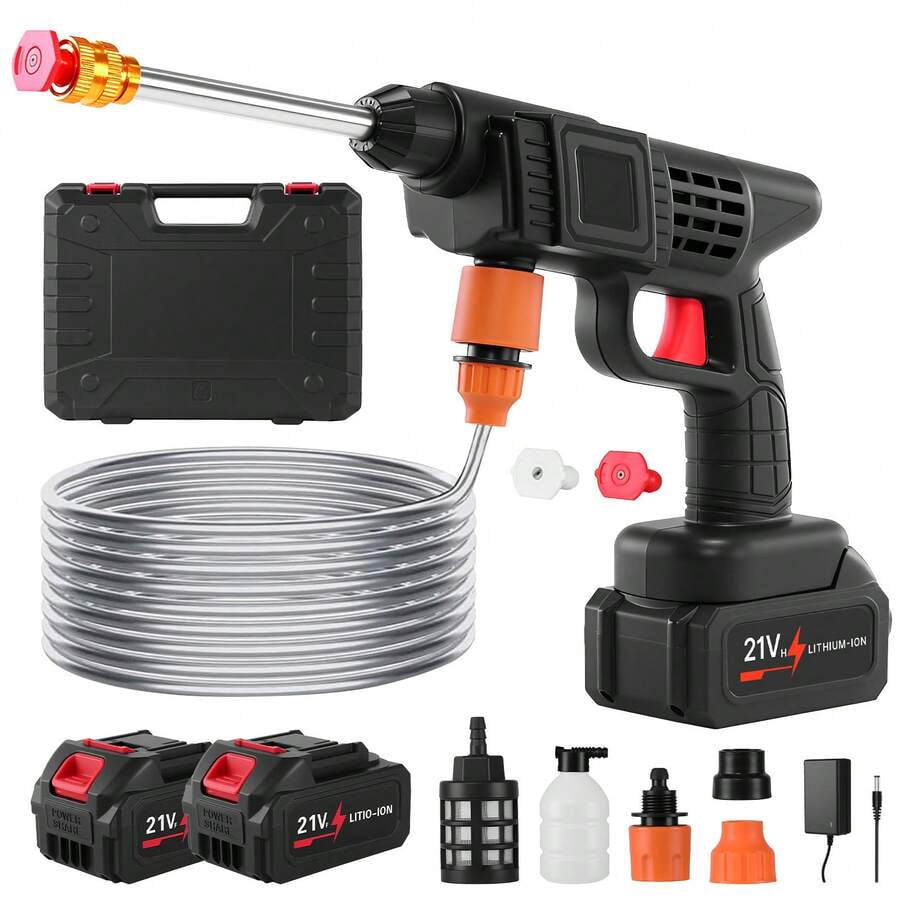 3-In-1 Nozzle Handheld Cordless Power Pressure Washer, Portable Cordless Power Cleaning Tool With 435PSI Water Lance, Foam Cannon, 2 Batteries 15000mAh Batteries
