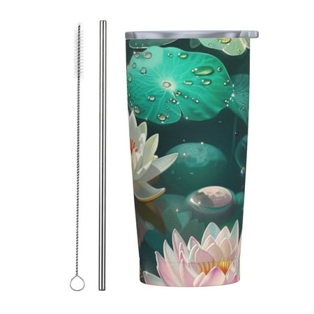 

flower 20 oz insulated cup stainless steel travel cup with lid and straw leak proof portable coffee cup car camping outdoor insulated cup