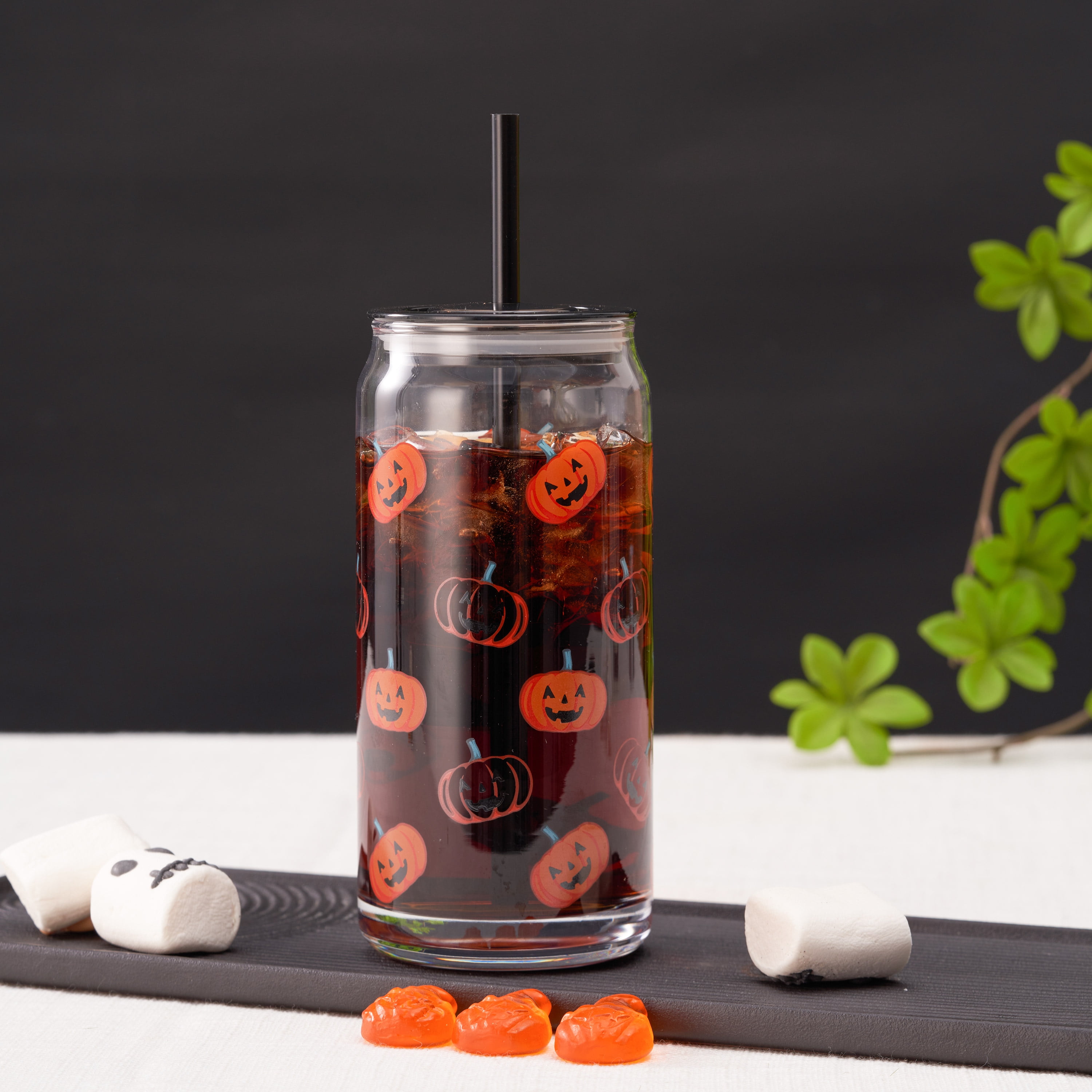 Way To Celebrate Glass Can Sipper, 20 oz, Halloween Pumpkin
