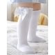 thumbnail image 3 of Maorrew Paquete De 2 Calcetines Hasta La Rodilla Para Bebés Y Niñas, Medias Largas Con Lazo, Mallas Uniformes De Algodón Con Volantes Para Bebés, Blanco/Rosa Claro, 3-5T, 3 of 5