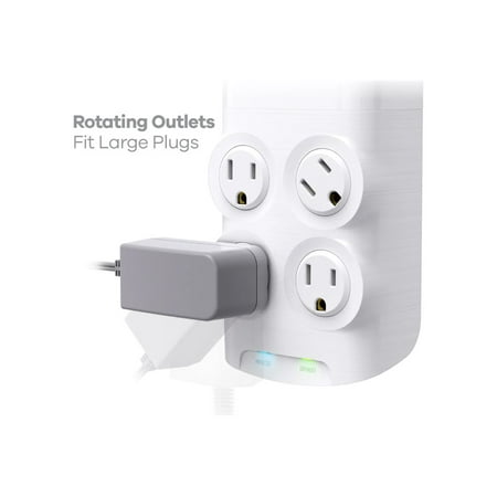 360 Electrical - Revolve45, 4 Rotating Outlets/2 USB-A and 1 USB-C 1080 Joules Surge Protector - White