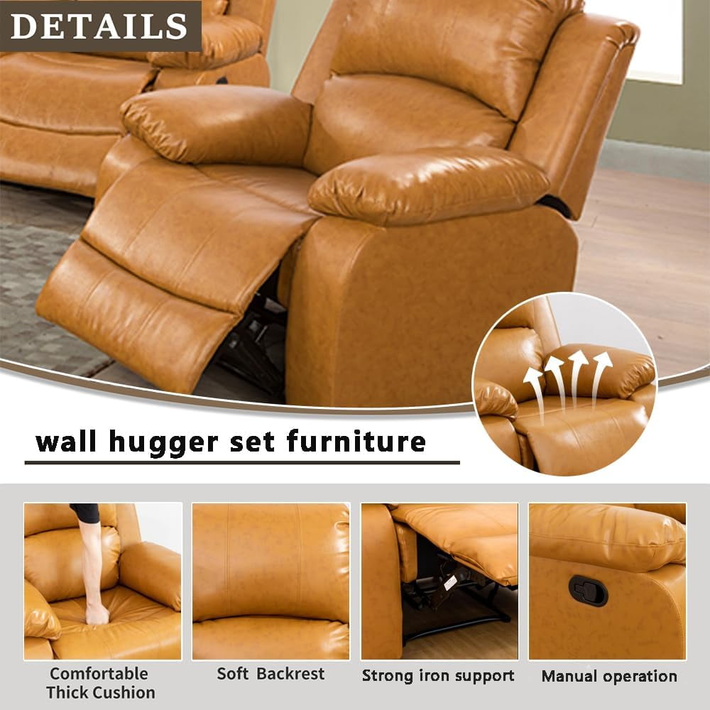 TrumanPick Manual Leather Recliner Chair,Overstuffed reclining Armchair Home Theater Sofa Recliner for Living Room,Yellow