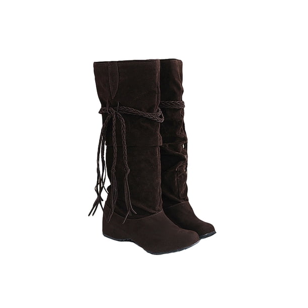 Ferndule Boos para mujer Botas altas de gamuza sintética Botas altas hasta la rodilla Botas anchas de pantorrilla