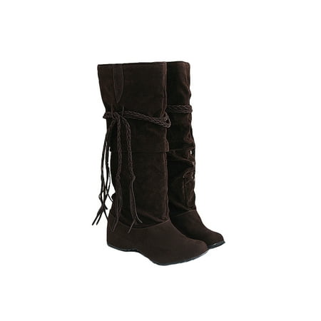 

UKAP Womne s Casual Mid Calf Boots Walking Fashion Fringe Boot Tassel Bootie Brown 7