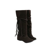 Daeful Women's Extra Wide Calf Knee High Boots Fashion Wide Width Tall Boots Brown 8.5