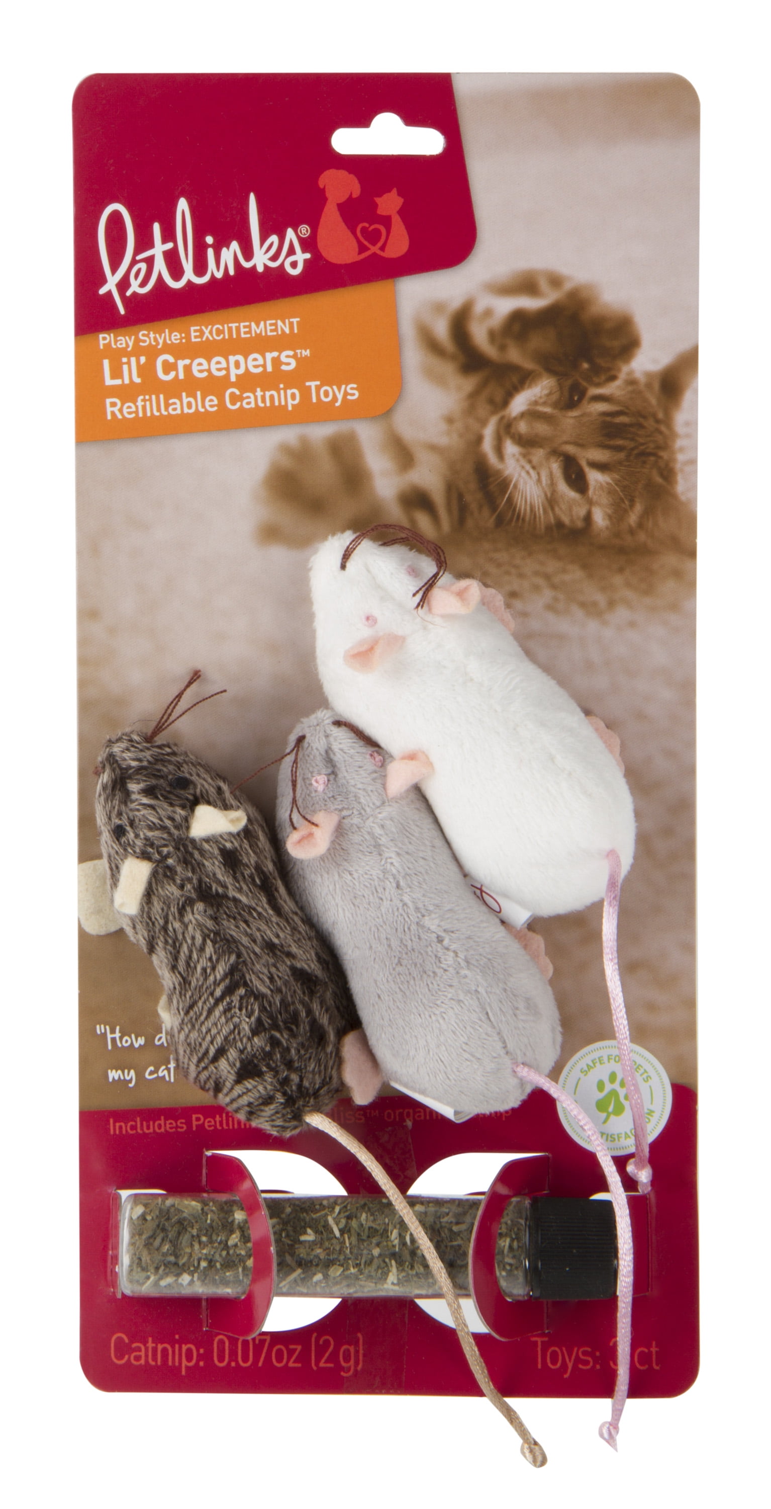Petlinks Lil' Creepers Refillable Catnip Cat Toys, 3 Count