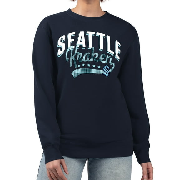 Women's G-III 4Her by Carl Banks Deep Sea Blue Seattle Kraken Filigree Team Graphic Fleece Pullover Sweatshirt