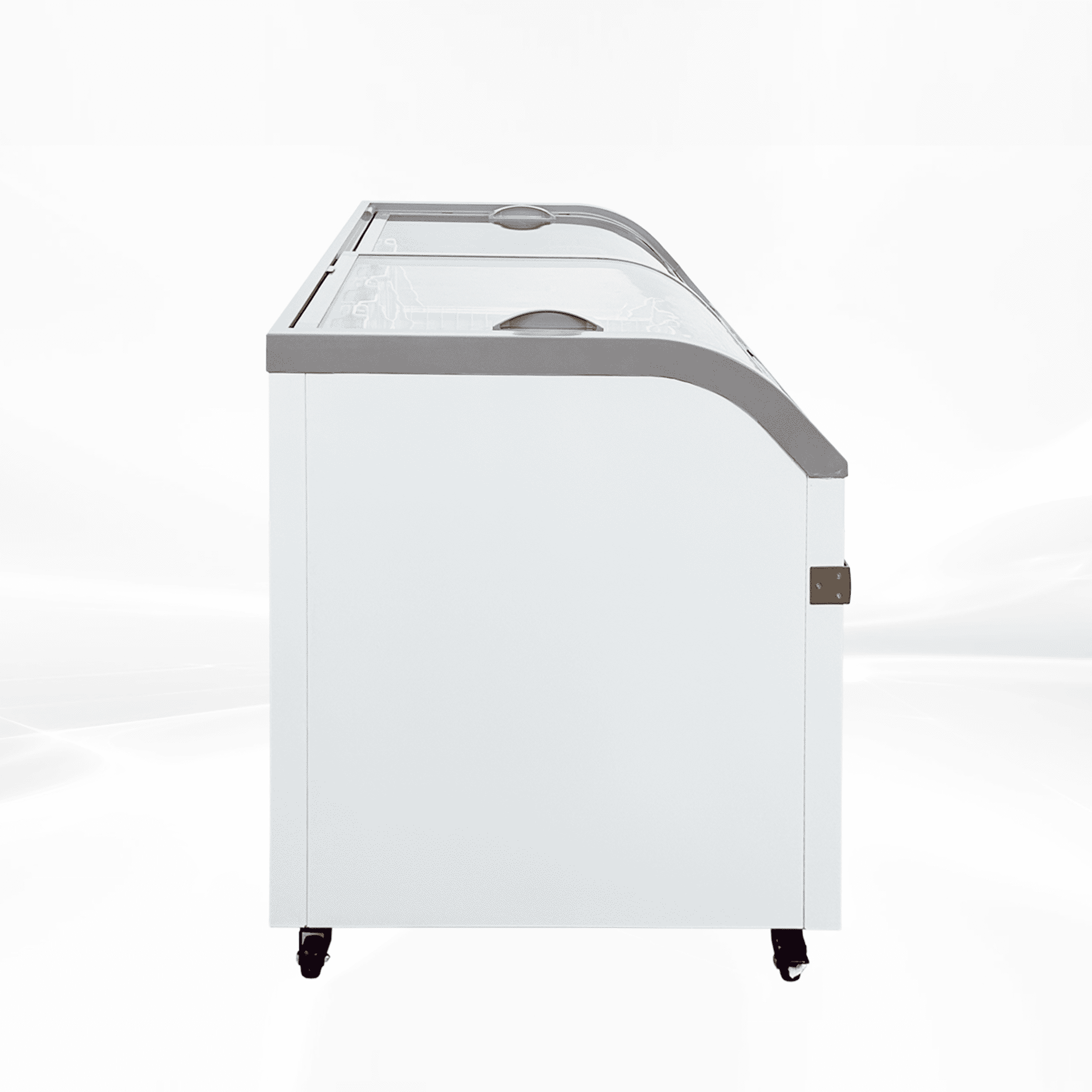 58" Commercial Chest Freezer with Curved Glass Sliding Doors, NSF Supermarket Display Freezer, LED Lighting, Grocery Island Freezer, Cooler Depot