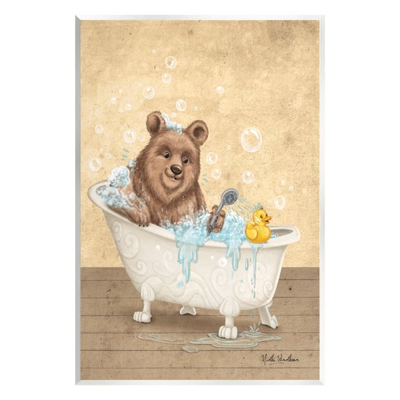 Stupell Industries Bear & Rubber Duck Bath Animals & Insects Painting Unframed Art Print Wall Art, 10 x 15