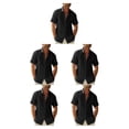thumbnail image 1 of pitrice Men Shirt Casual Short Sleeve Breathable Replacement Button Down Solid Color Fashionable Home Dating Shirts Top Black L 5Set, 1 of 6