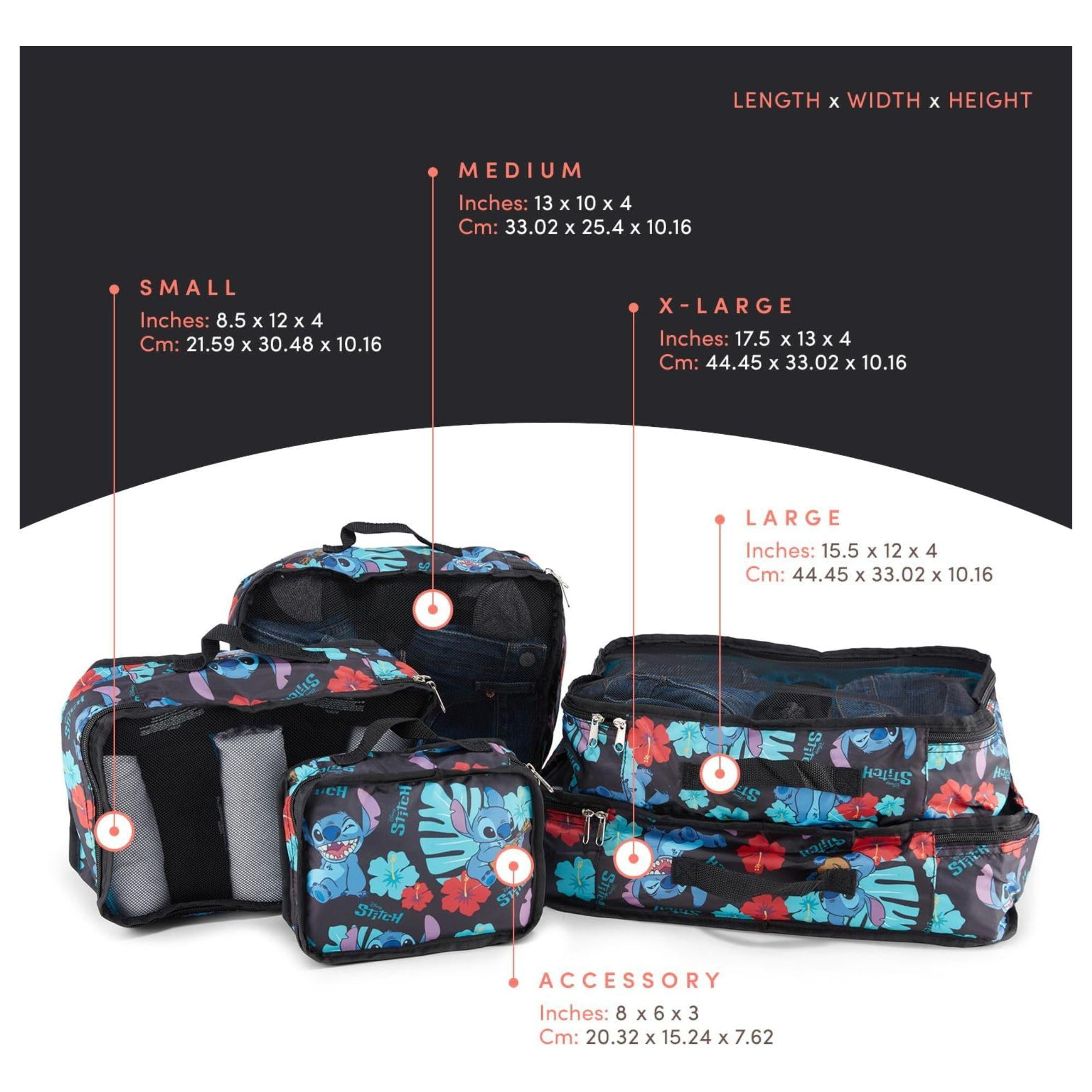 Disney Lilo and Stitch Packing Cubes, 5 Piece Set Travel Essential Packing Case Black