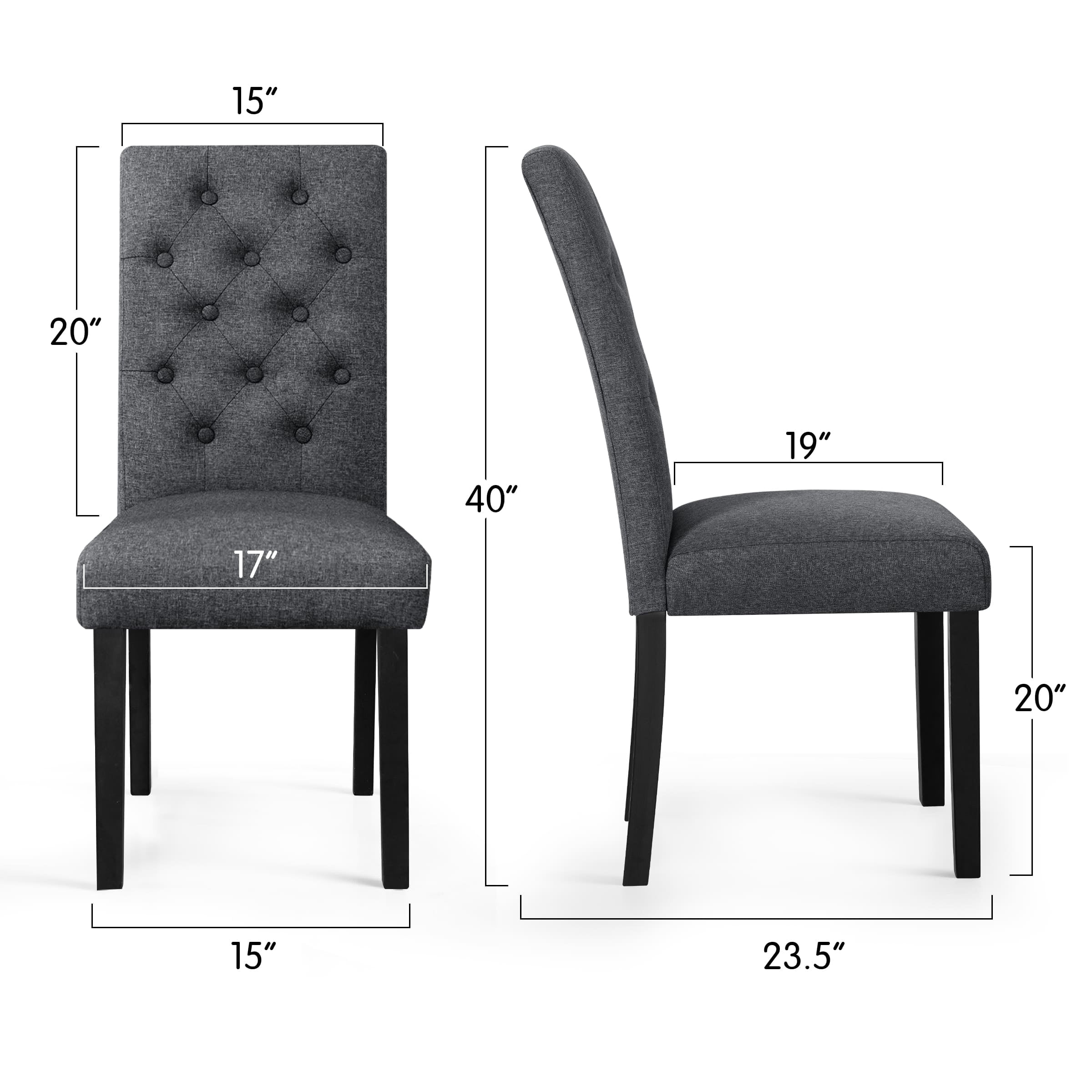 Subrtex Fabric Upholstered Dining Chairs Set of 2, Modern Kitchen and Dining Room Chairs, Dark Grey