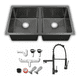 thumbnail image 1 of Tarja Doble Submontar Negra 82x47 Acero Inoxidable Calibre 18 con Mezcladora 360° y Kit – KADINOX PLUS, 1 of 4