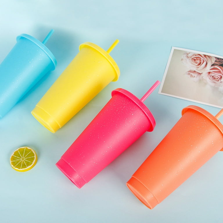 Cheers US 710ml Color Changing Cold Drink Cups with Lids and Straws  Reusable Summer Drink Tumblers for Kids Adults Party Color Changing Straws  with Plastic Cold Cups 