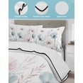 thumbnail image 4 of Quilts Twin Size, Teal Pink Spring Floral Soft Comforter Bedding Set for Bed, Summer Botanical Watercolor Lightweight Quilted Bedspread with Pillow Cover(2 Pieces) for All Season, 68x86 Inch, 4 of 6