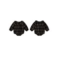 thumbnail image 2 of RUINIXCW Newborn Baby Girl Spring Fall Clothes Gingham Plaid Bubble Romper One Piece Outfit 0 3 6 9 12 18 Months Sweet Long Sleeve Button Front Doll Collar Jumpsuit Playsuit, 2 of 9