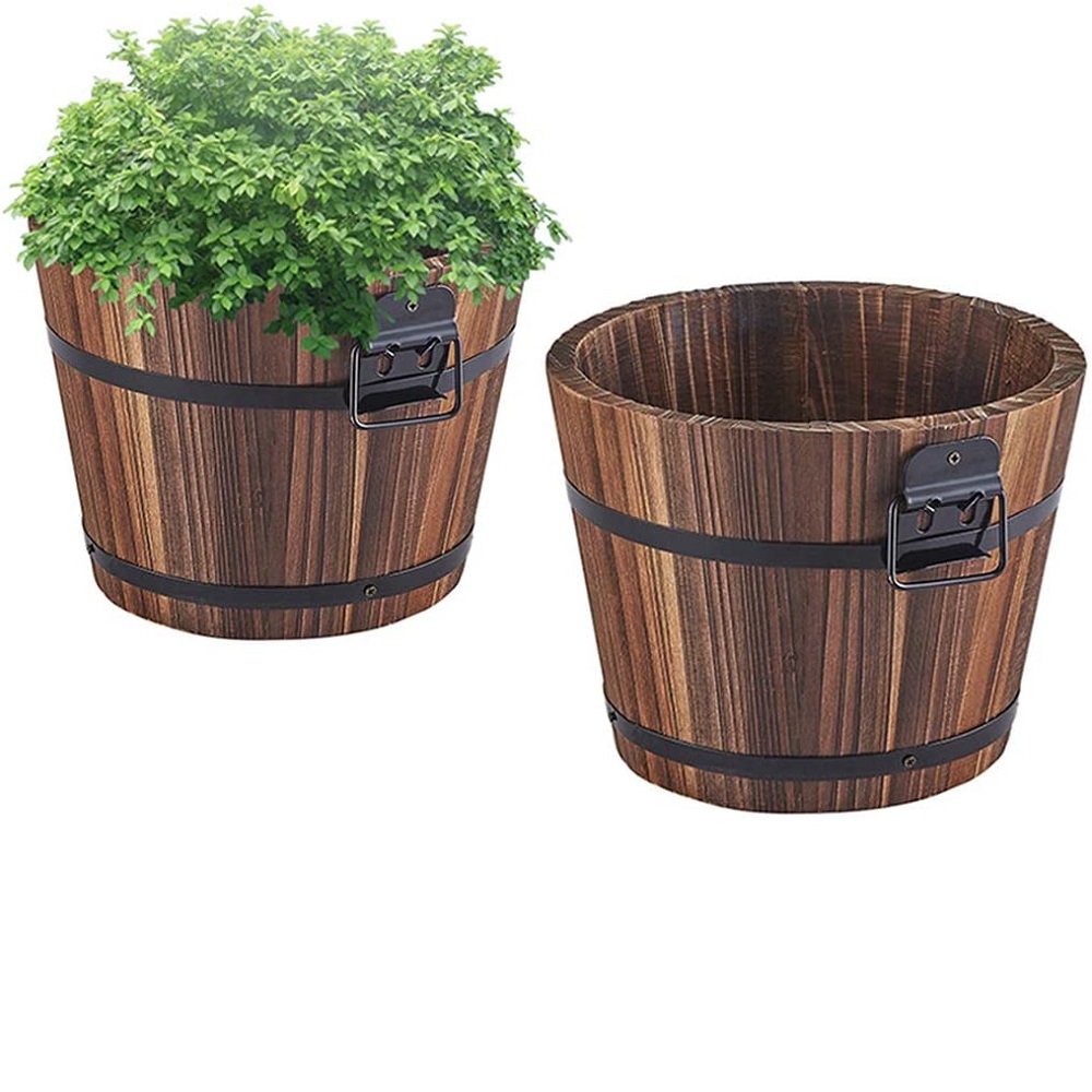 Small Wooden Bucket Barrel Planters 6’’＋5.12'' Rustic Flower Planters