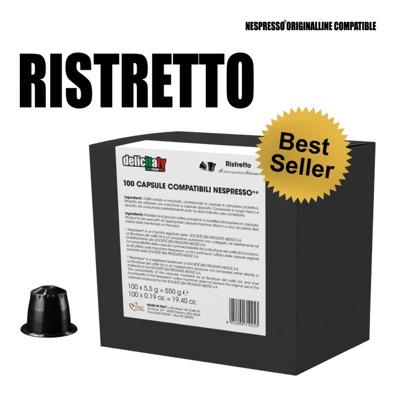 Italian Expresso Nespresso Compatible Coffee Capsules, Ristretto, 100 Count