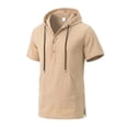 thumbnail image 6 of Men's Cotton Short Sleeve Hooded T-Shirt, Solid Color Casual Tee with Pocket, Button Down Closure, Soft Breathable Fabric, Daily Wear Streetwear Gym Vacation, Beach | Zenithor,Khaki L, 6 of 7