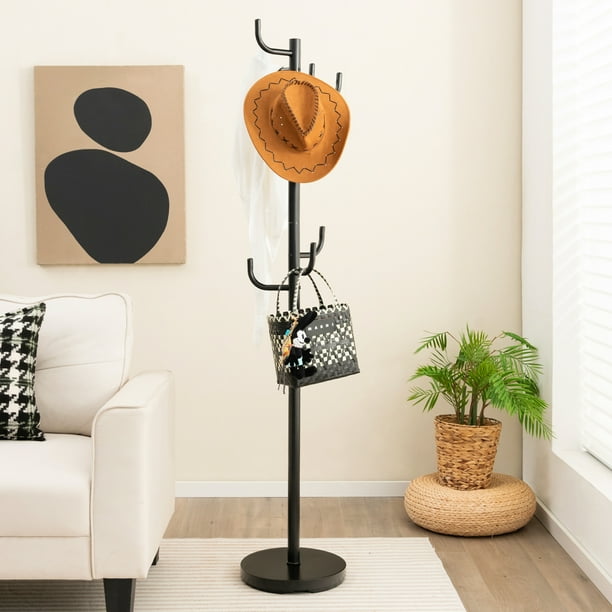 Costway Metal Coat Rack Hat Stand Tree Hanger Hall Umbrella Holder Hooks  Black : Target