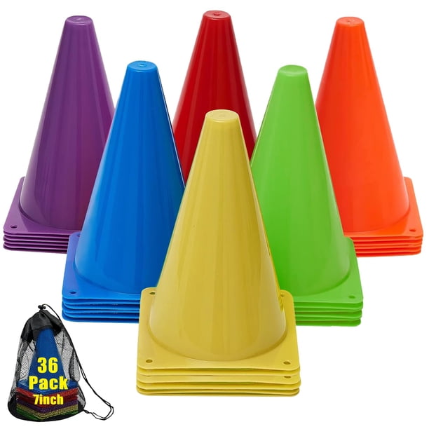 Conos de fútbol Qtheaes 7 para entrenamiento, paquete de 36 para niños, 6 colores