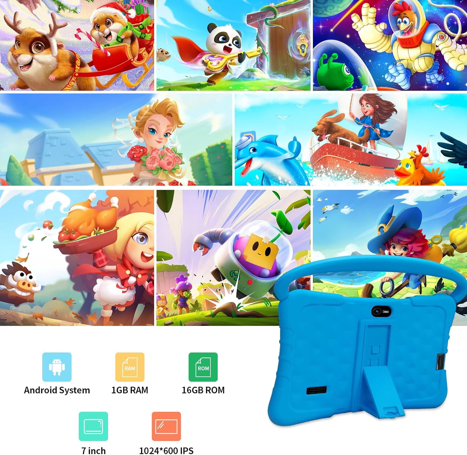 HDJ 7 in 1024 x 600 Child Tablet, 32 GB, Android, Wi-Fi, Bluetooth, Blue