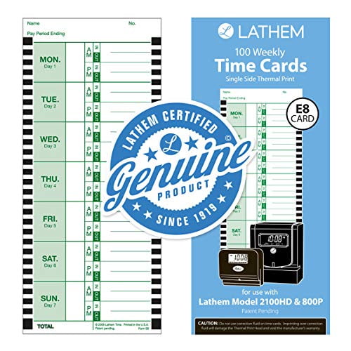 Lathem Weekly Thermal Print Time Cards, Single Sided, For Lathem 800P