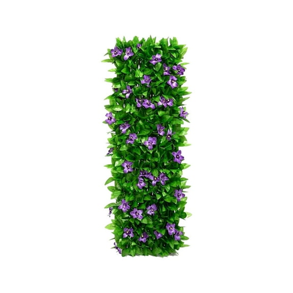 Expandable Garden Fence with Violet Flowers, Retractable Faux Hedge Privacy Screen, 15-Inch Tall Floral Backdrop for Balcony Patio Wall, Instant Bloom, 1*Artificial Flower, 1*Artificial Flower