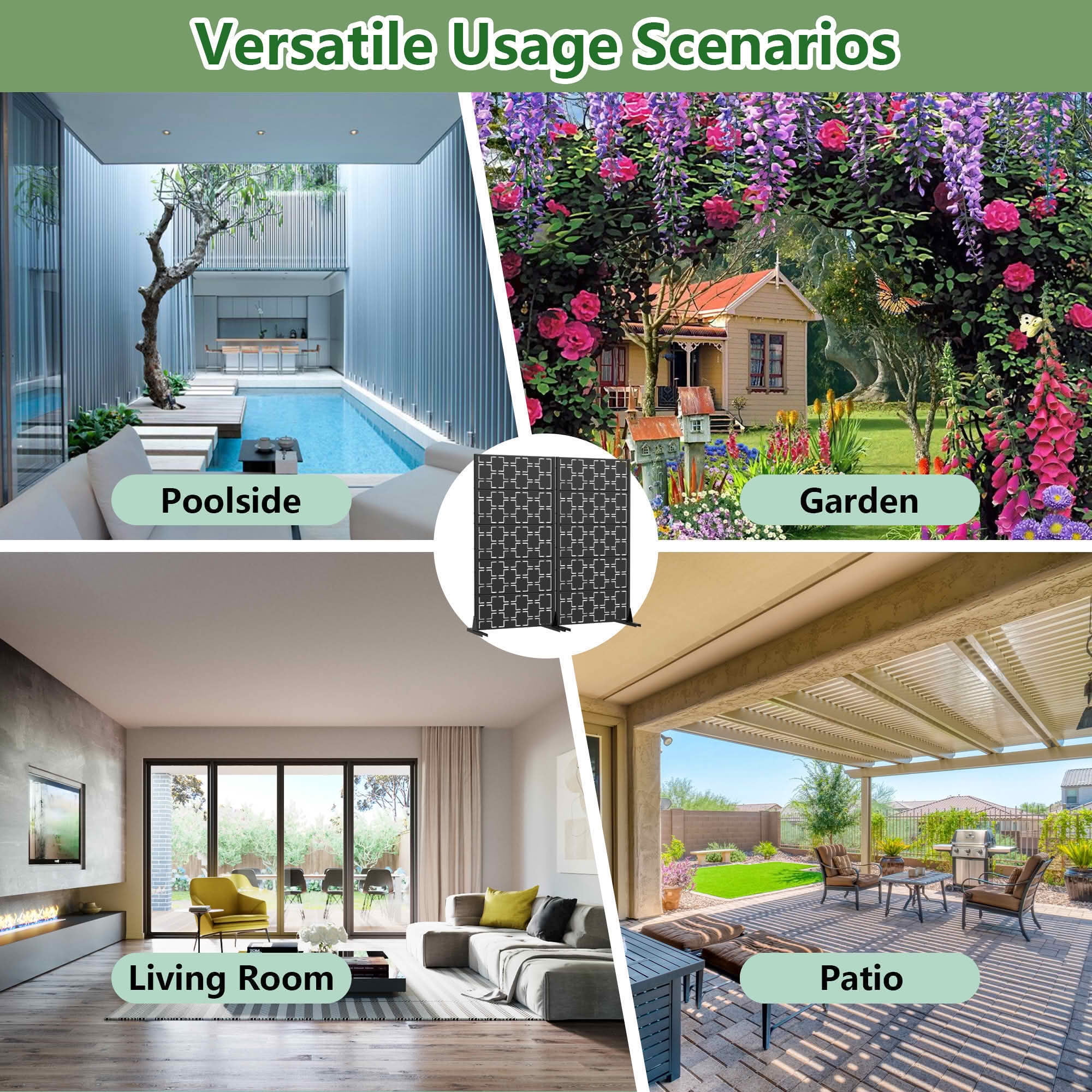 MAYEERTY 59x30 Black Double-sided Outdoor Natural Privacy Panel Screen, 5 Piece Set Natural Folding Divider for Backyard and Garden