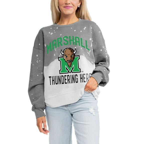 Women's Gameday Couture Gray Marshall Thundering Herd Twice As Nice Faded Crewneck Sweatshirt