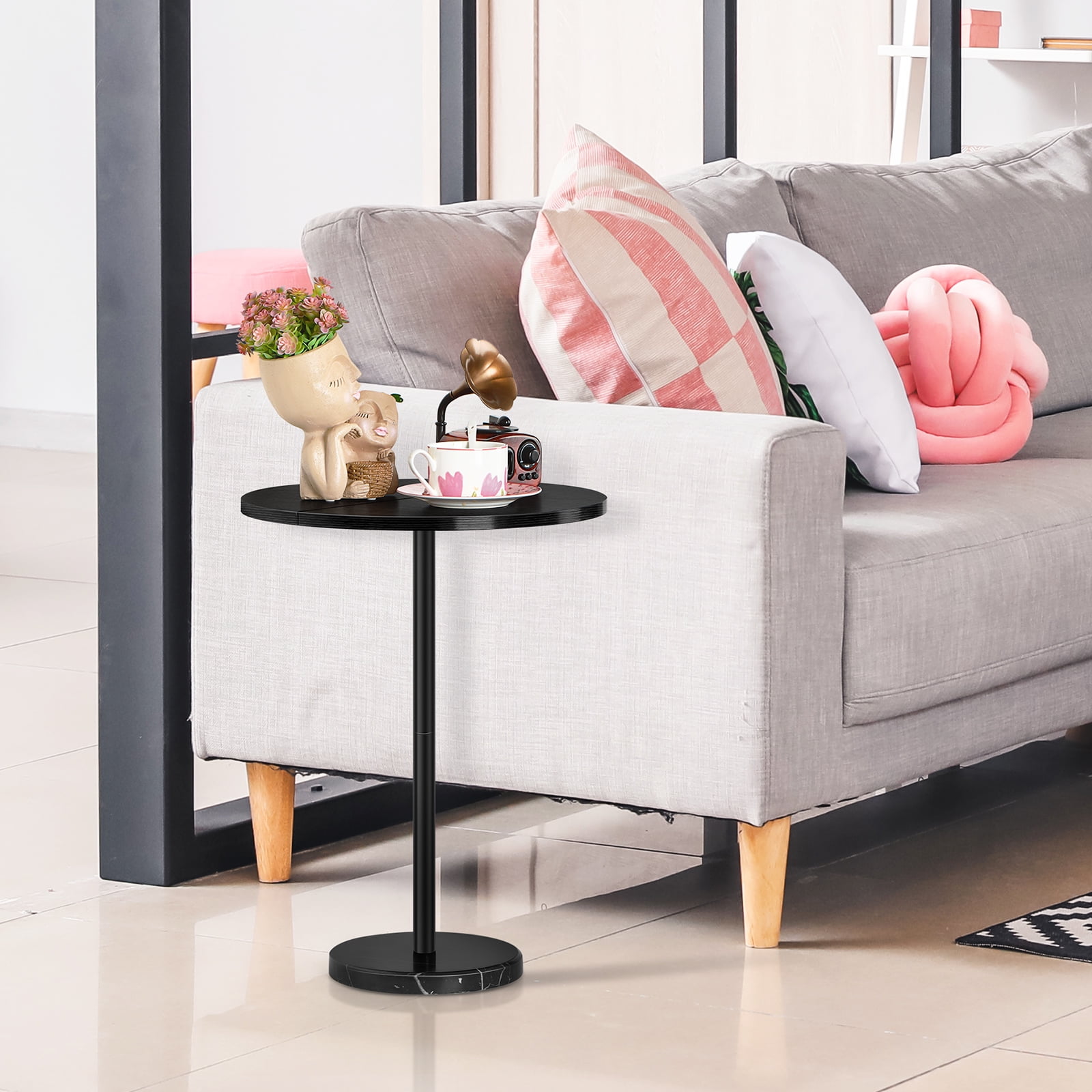 Round Bar Nightstand Coffee Table Office Bedroom Black Marble Base Large