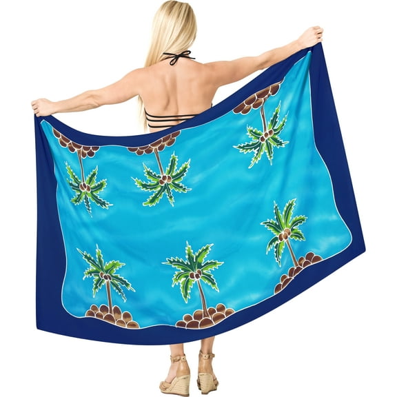 HAPPY BAY Women's Beachwear Summer Bikini Wraps Beach Wrap Swimwear Swim Cover up Skirt Swimsuit Sarong Coverups for Women One Size Turquoise, Palm Tree