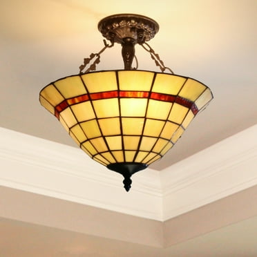 Heathcliff 14-inch Tiffany Style Semi-Flush Mount Ceiling Lamp