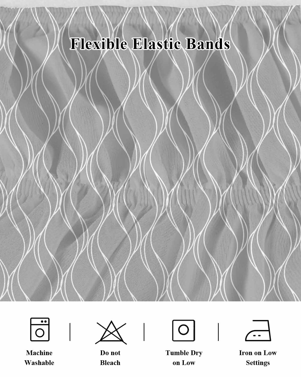 Grey White Stripes Wrap Around Bed Skirts for Queen Bed 16" Drop,Bed Skirt with Adjustable Elastic Belt Dust Ruffle Bed Valance for Bedroom Hotel Simple Geometric Modern Monochrome Bed Frame Cover