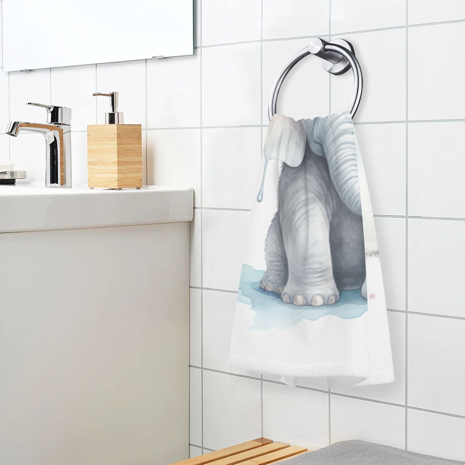 Elephant Ice Cream Hand Towel Bath Towels Face Towels Cotton Absorbent for Home Hotel Spa Swimming Yoga Sports Decorative Towel Set of 2