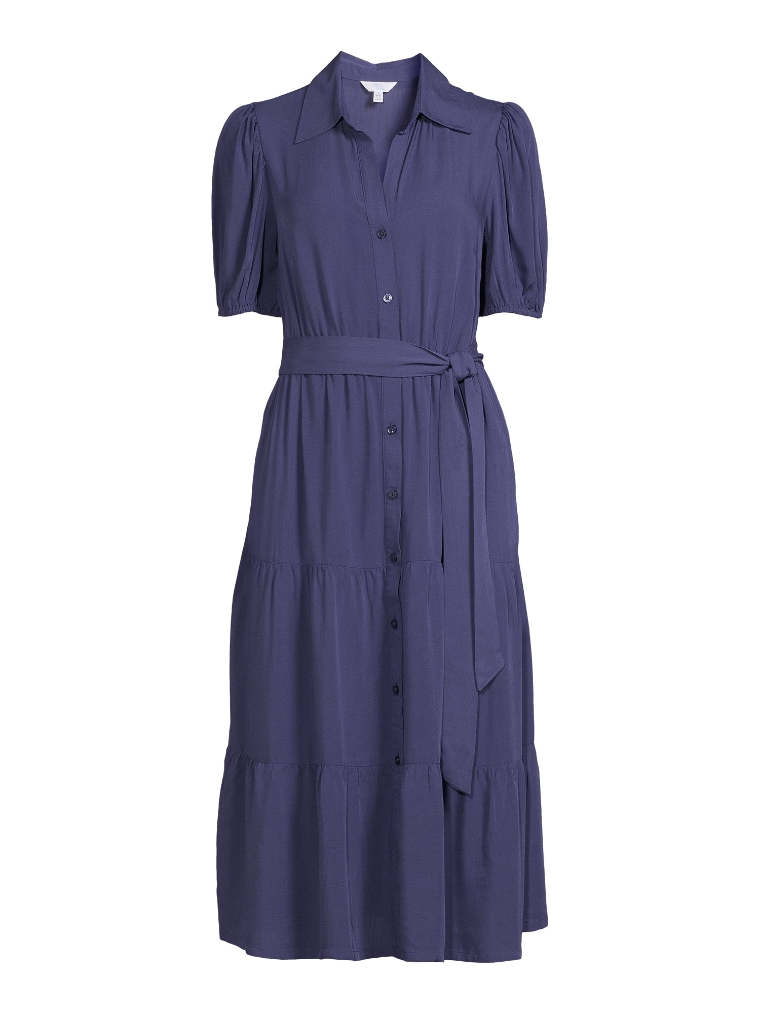 Time and Tru Women's Tiered Midi Shirt Dress