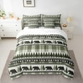 thumbnail image 2 of Manfei Jungle Tree Bear Bedding Comforter Set 7pcs, Geometric Green Plaid Full Bedding Set, Rustic Farmhouse Fitted Sheet Flat Sheet, Lightweight Room Decor, 2 of 8