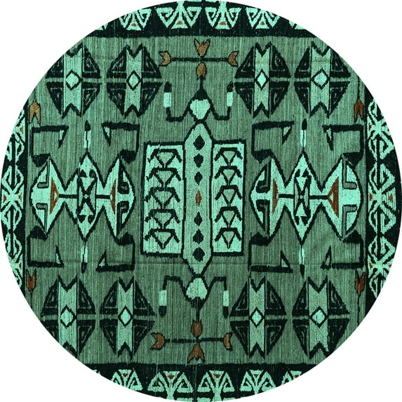 Ahgly Company Indoor Round Abstract Turquoise Blue Modern Area Rugs, 3' Round