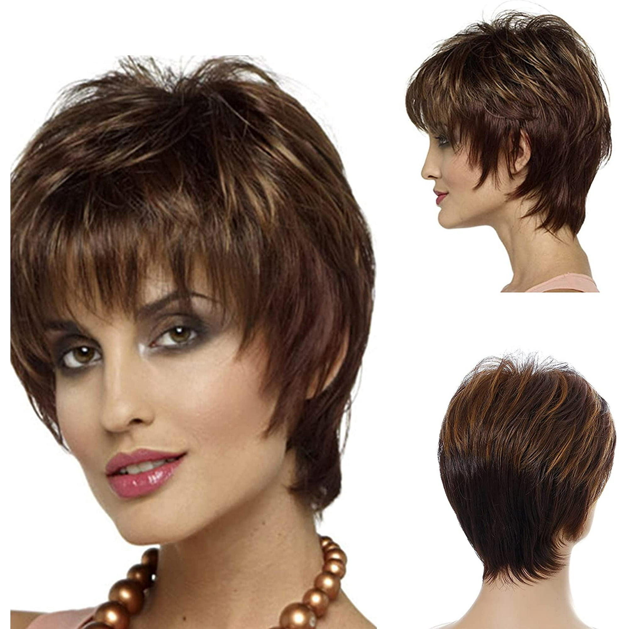 Short Pixie Cut Wigs for Women,Brazilian Layered Wavy Short Hair Synthetic Wig with Side Bangs Daily Hair (Brown with Blonde Highlights) | Walmart Canada Short Pixie Cut Wigs for Women,Brazilian Layered Wavy Short Hair Synthetic Wig with Side Bangs Daily Hair (Brown with Blonde Highlights) | Walmart Canada