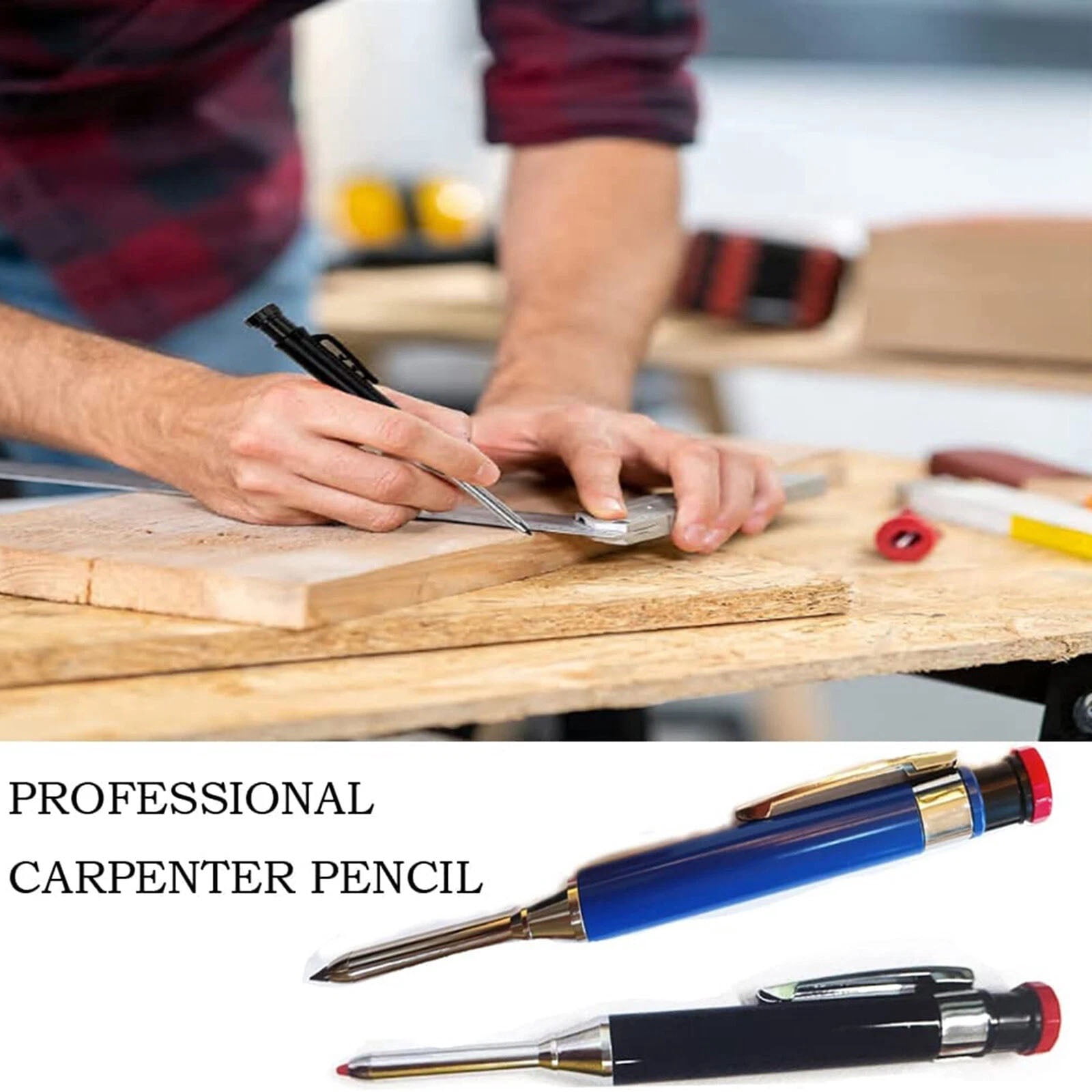 TAPDRA 2 Set Deep Hole Carpenter Pencil With Gray Yellow Refills Pen Clip Design For Metal Plastic Glass Wood Surface Marking
