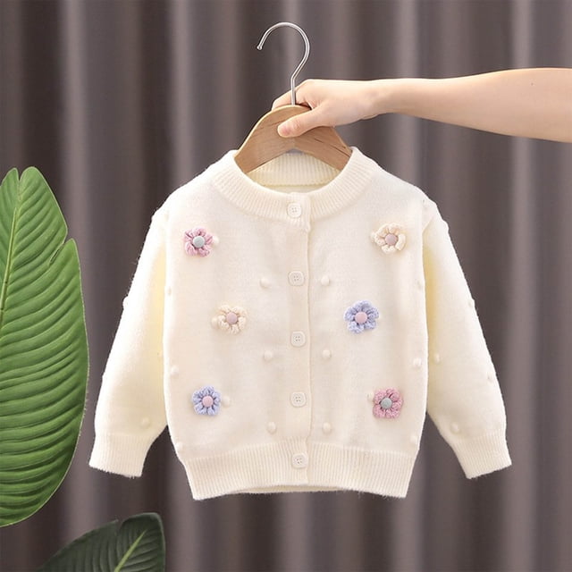 uublik Cardigan pour Filles, Manches Longues, Uniforme, Tricot, Beige, Taille 1-8 Ans