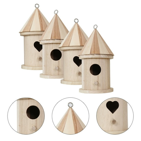 LABELEPH 4Pcs Diy Crafts Unfinished Bird House For Home And Garden Decor