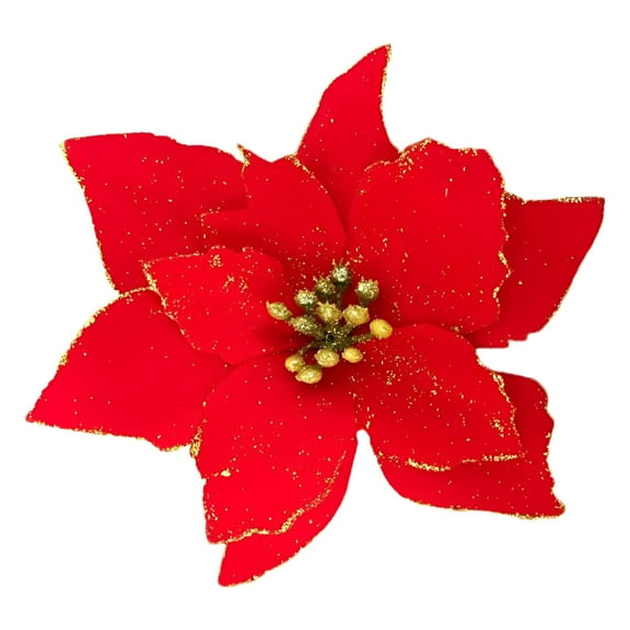 LAMIRO 12 Pack Red Xmas Glitter Poinsettia 5.1 Inch Artificial Flowers Christmas Tree Ornaments Artificial Poinsettias