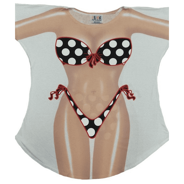 LA Imprints Bikini Body Cover Up Tee Shirt 67 Black with White Polka Dots (Plus Size