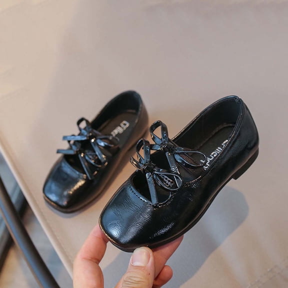 Girls Kids Little Kid Mary Jane Flats Bow Square Toe Non-Slip Comfortable Patent Faux Leather School Uniform Dress Shoes Black,Size 28